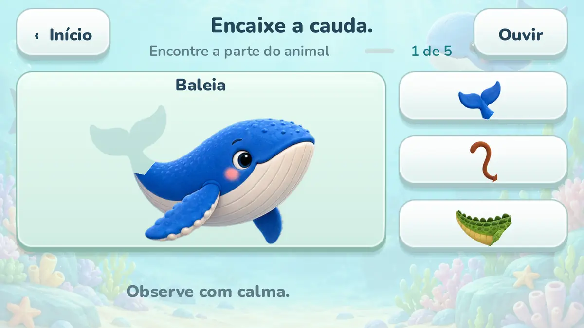Tela de complete o animal no Mar de Descobertas