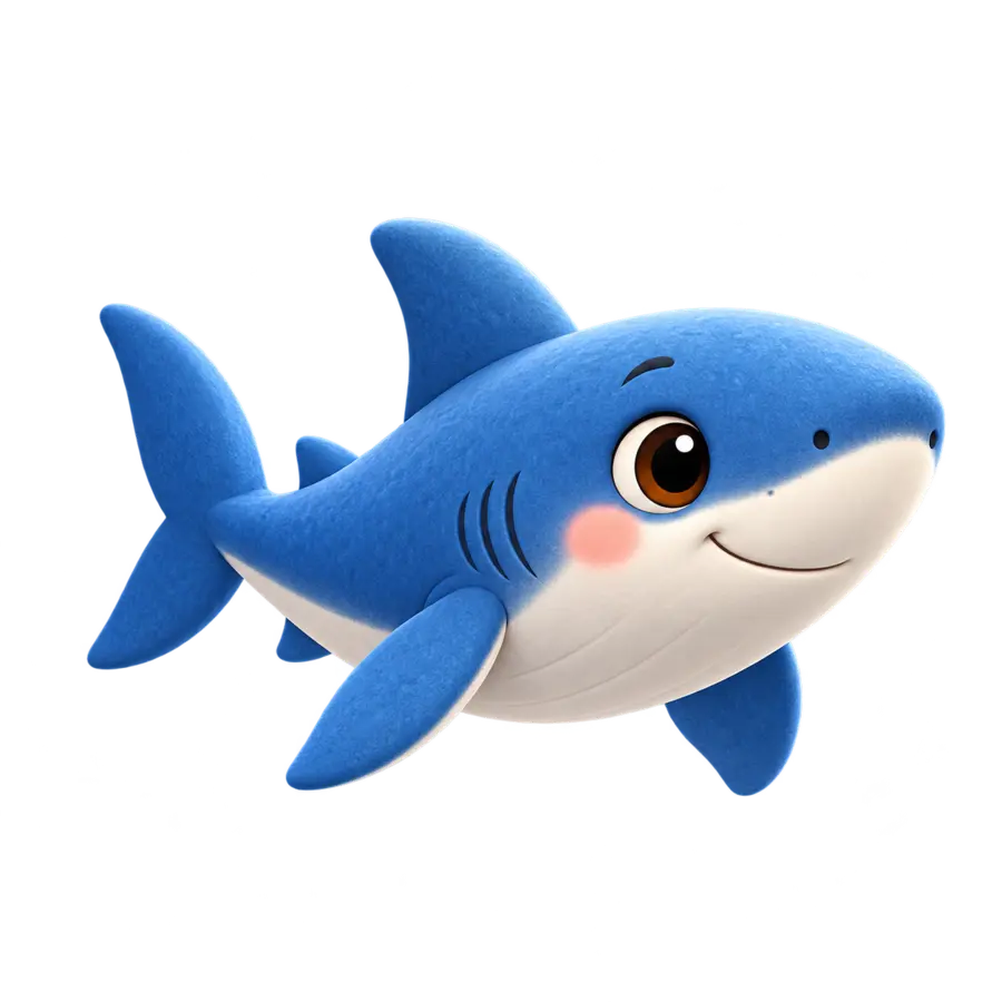 Um tubarão azul sorridente, mascote do jogo